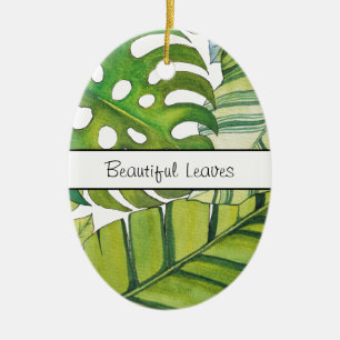 Cute Tropical Leaves In Watercolor Ceramic Tree Decoration