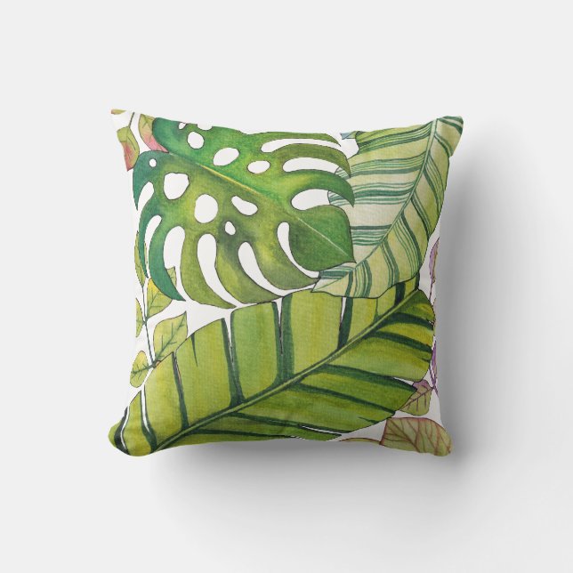 Cute Tropical Leaves In Watercolor Cushion (Front)