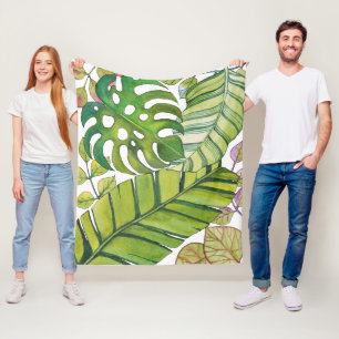 Cute Tropical Leaves In Watercolor Fleece Blanket