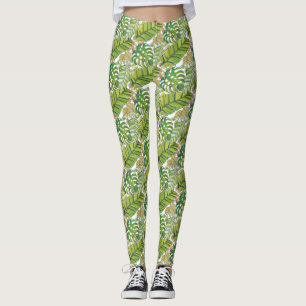 Cute Tropical Leaves In Watercolor Leggings