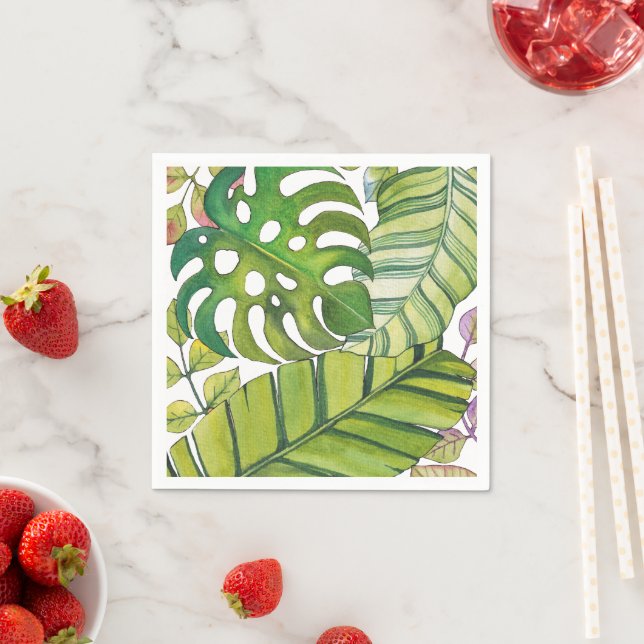Cute Tropical Leaves In Watercolor Napkin (Insitu)