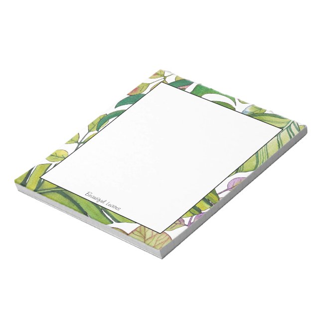 Cute Tropical Leaves In Watercolor Notepad (Rotated)
