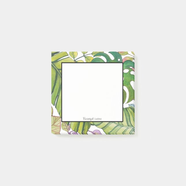 Cute Tropical Leaves In Watercolor Post-it Notes (Front)