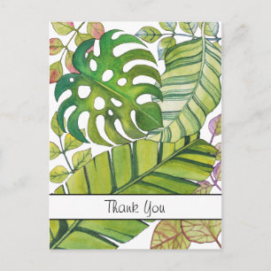 Cute Tropical Leaves In Watercolor. Postcard