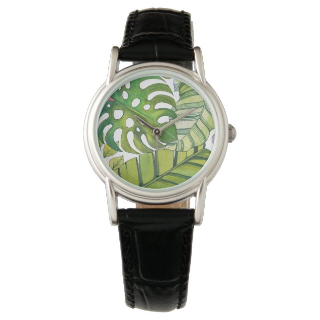 Cute Tropical Leaves In Watercolor Watch (Front)
