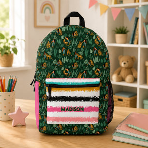 Cute Tropical Leopards Custom Name Printed Backpack