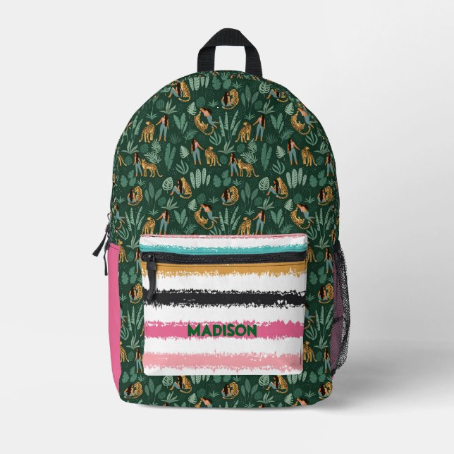 Cute Tropical Leopards Custom Name Printed  Backpack (Front)