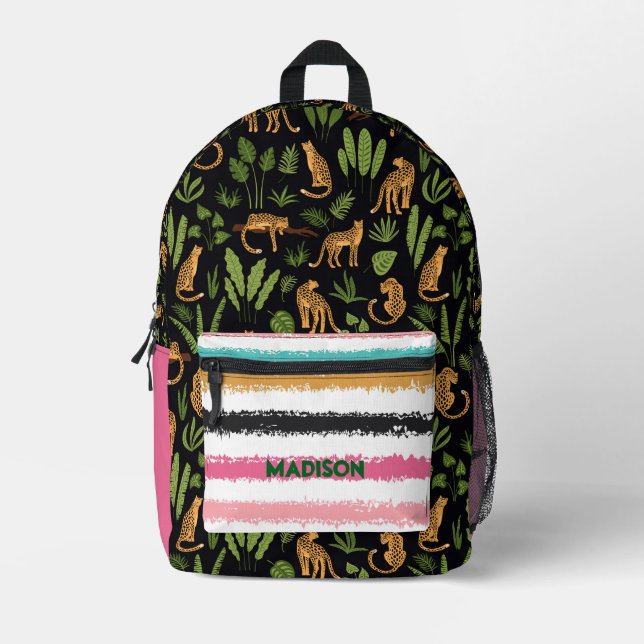 Cute Tropical Leopards Custom Name Printed  Printed Backpack (Front)