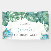 Cute Tropical Luau Birthday Banner