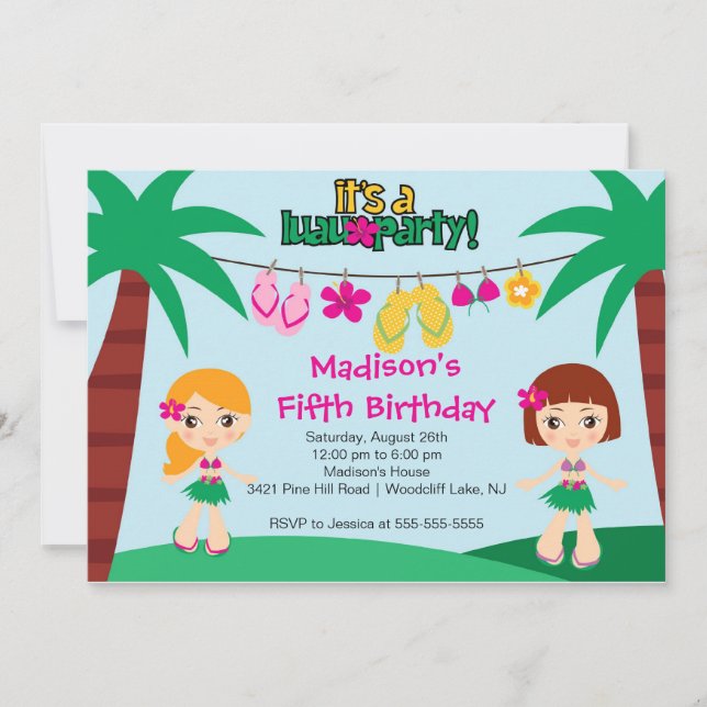 Cute Tropical Luau Party Birthday Invitation (Front)