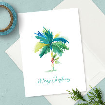 Cute Tropical Palm Tree Watercolor Beach Christmas