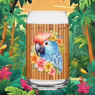 Cute Tropical parrot beach party home bar Can Glass