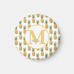 Cute Tropical Pineapple Monogram Name  Magnet