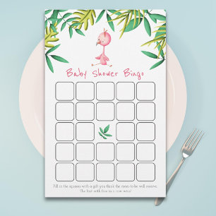 Cute Tropical Pink Flamingo Baby Shower Bingo Card