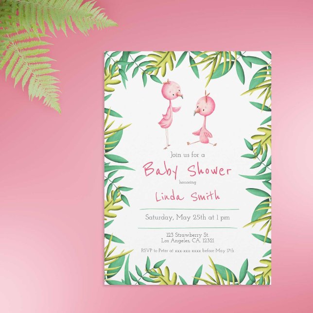 Cute Tropical Pink Flamingo Baby Shower Invitation (Creator Uploaded)