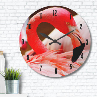 Cute Tropical Pink Flamingo Large Clock