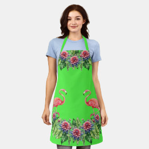 Cute Tropical Pink Flamingo's on Lime Green Apron