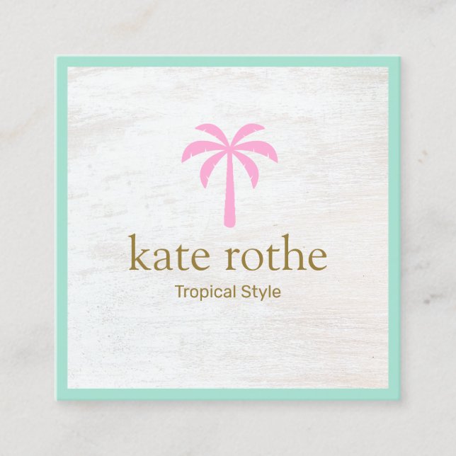 Cute Tropical Pink Palm Tree White Wood Calling Ca Card (Front)