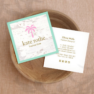 Cute Tropical Pink Palm Tree White Wood Calling Card