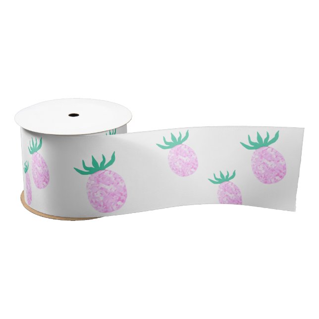 Cute Tropical Pink Pineapple Pattern Satin Ribbon (Spool)