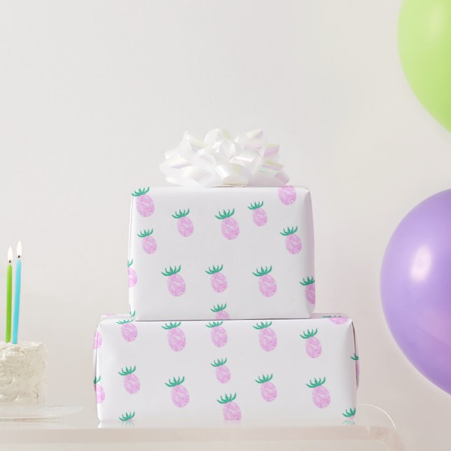 Cute Tropical Pink Pineapple Pattern Wrapping Paper (Party Gifts)