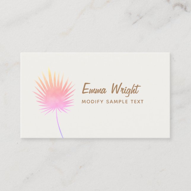 Cute Tropical Pink Watercolor Palm Branch Business Card (Front)