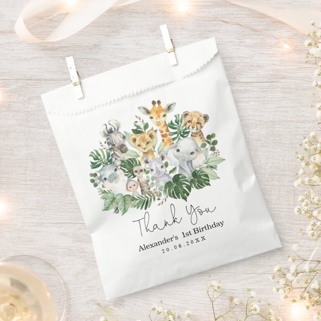 Cute Tropical Safari Wild Animals Jungle Greenery Favour Bags (Clipped)