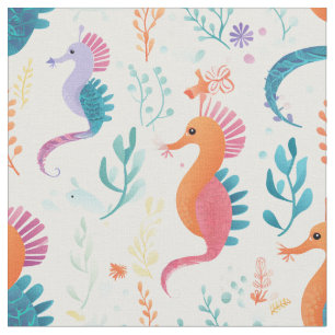 Cute Tropical Seahorse Ocean Beach Theme Fabric