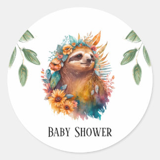 Cute Tropical Sloth Baby Shower Classic Round Sticker
