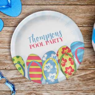 Cute Tropical Summer Flip Flops Pool Party Fun Paper Plate