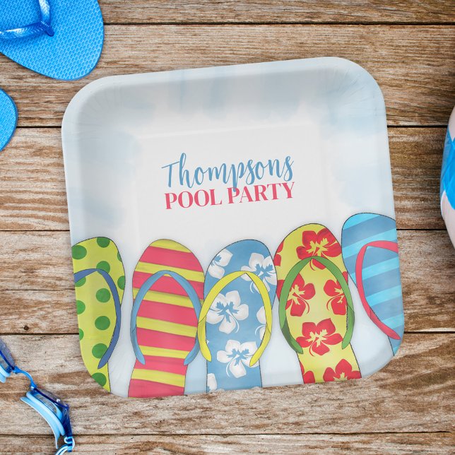 Cute Tropical Summer Flip Flops Pool Party Fun Paper Plate (Creator Uploaded)