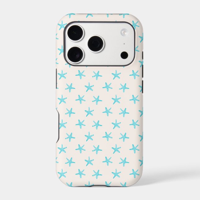 Cute Tropical Teal Blue Starfish Pattern Beige (Back)