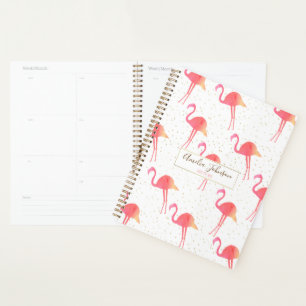 Cute Tropical Watercolor Flamingo Gold Sparkles Planner