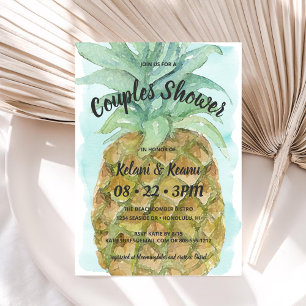 Cute Tropical Watercolor Pineapple Couples Shower Invitation
