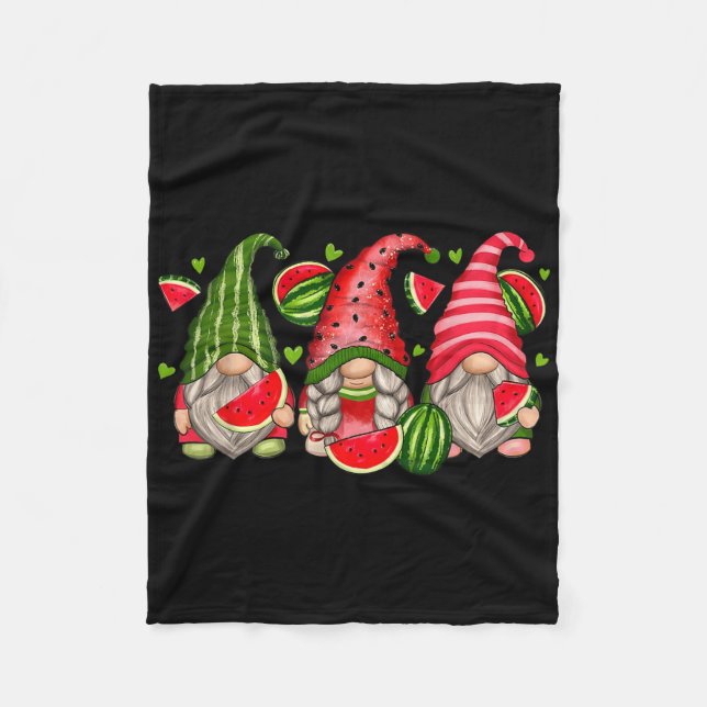 Cute Tropical Watermelon Gnomes Gnomies Summer Vac Fleece Blanket (Front)