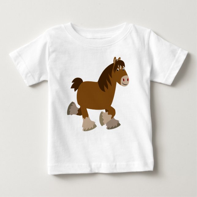 Cute Trotting Cartoon Shire Horse Baby T-Shirt (Front)