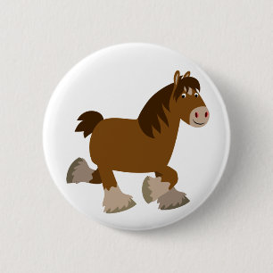 Cute Trotting Cartoon Shire Horse Button Badge