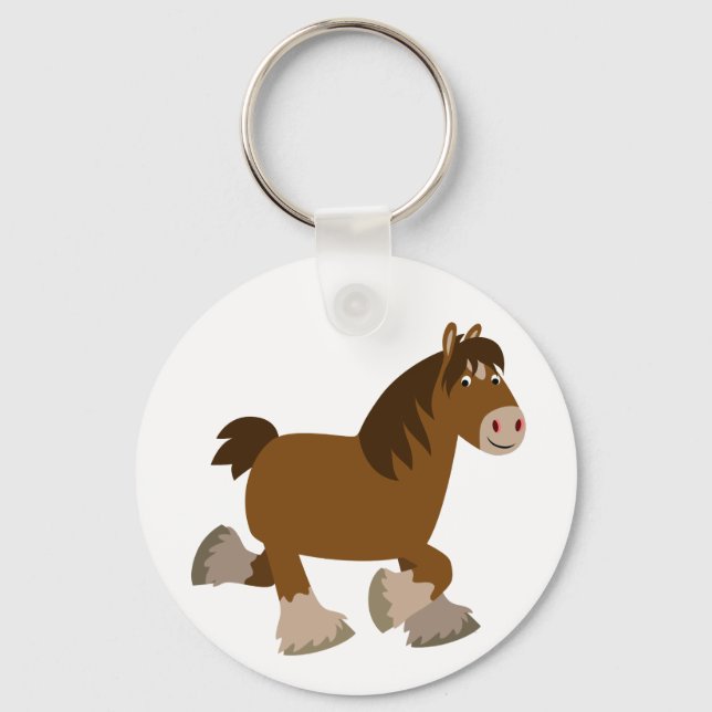 Cute Trotting Cartoon Shire Horse Keychain (Front)