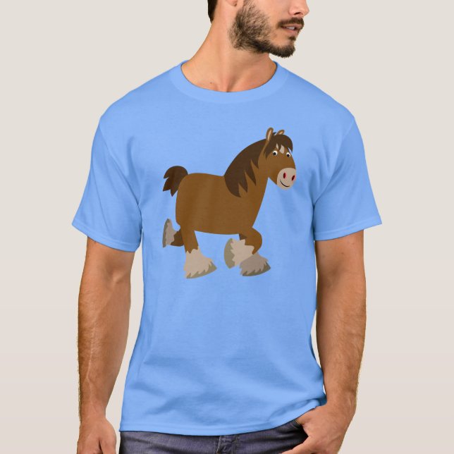 Cute Trotting Cartoon Shire Horse T-Shirt (Front)