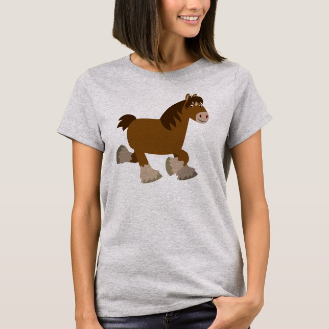 Cute Trotting Cartoon Shire Horse Women T-Shirt (Front)