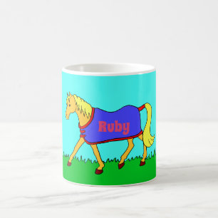 Cute Trotting Pony with Name on Rug Coffee Mug
