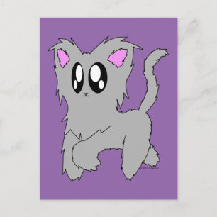 Cute Trotting Scruffy Cartoon Grey Kitten Postcard