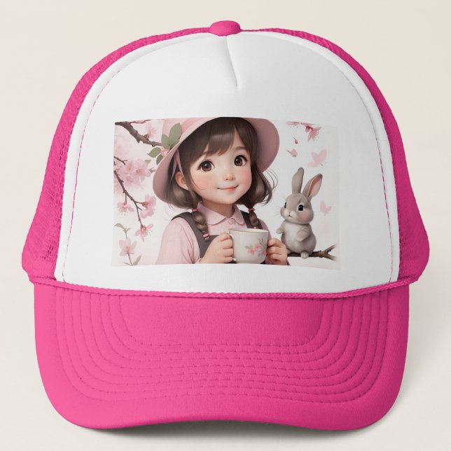 Cute Trucker Hat: Anime Girl. Trucker Hat (Front)