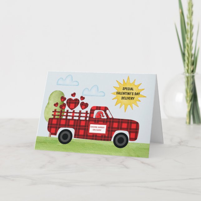 Cute Truckloads of Love Hearts Gnome Delivery  Card (Front)