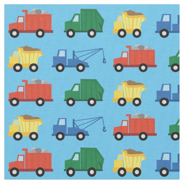 Cute Trucks Construction Kids Dump Garbage Fabric (Close Up)
