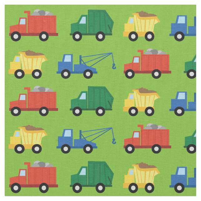 Cute Trucks Construction Kids Dump Garbage Fabric (Close Up)