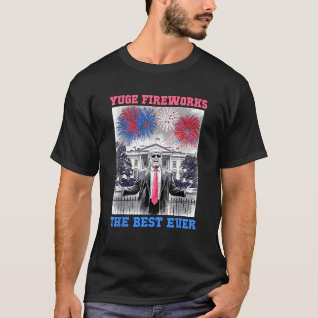 Cute TRUMP 4th of July YUGE FIREWORKS USA Flag Sum T-Shirt (Front)