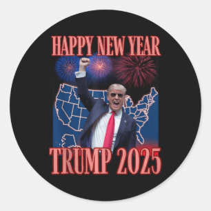 Cute Trump Happy New Year 2025 45 47 Outlaw Won Sa Classic Round Sticker