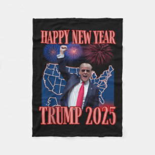 Cute Trump Happy New Year 2025 45 47 Outlaw Won Sa Fleece Blanket