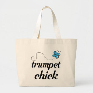 Cute Trumpet Chick Blue Large Tote Bag